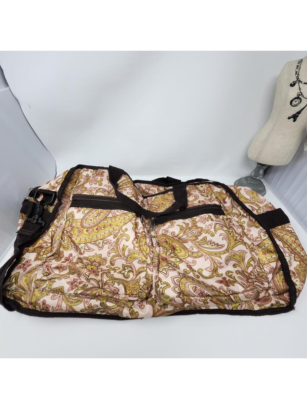Large Paisley Nylon Weekender Duffel Bag Pink Green Travel Tote
